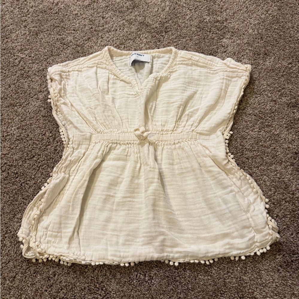 Old Navy Cream Kids Swim Coverup with Pom-Pom Trim
